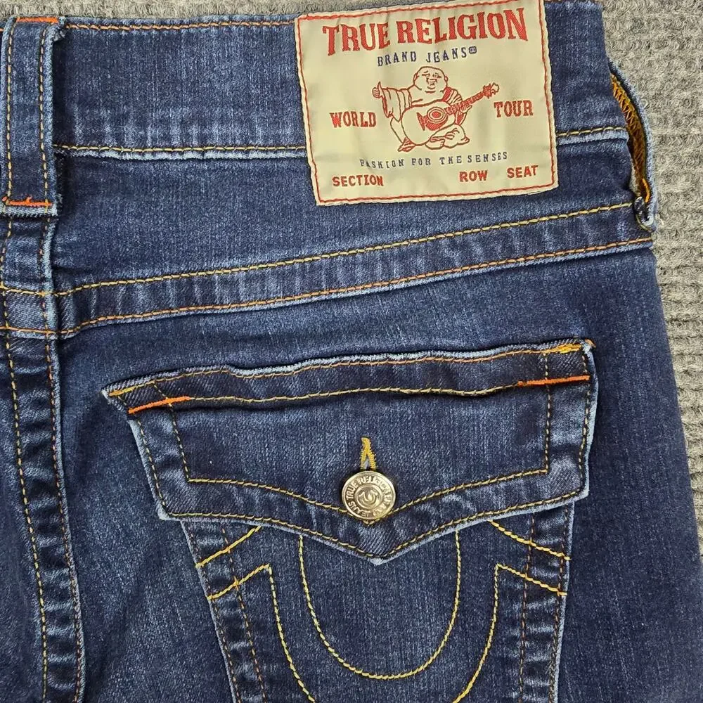 True Religion Ricky Flap Jeans Mens 30x26 Relaxed Straight Dark Wash Hemmed
